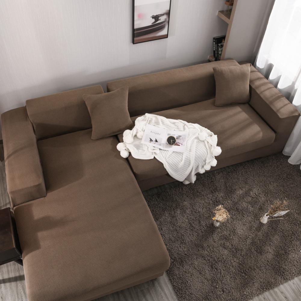 Corn Grain Fleece Couch Cover Full Coverage Thickened L Shape Sofa Cover Elastic All Season