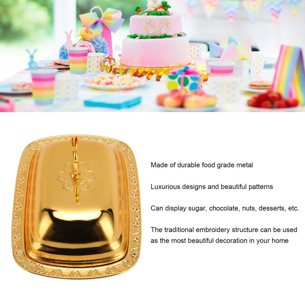 Gold Fruit Tray European   Metal Fruit Plate Table Decoration with Lid for Snacks Candies Desserts
