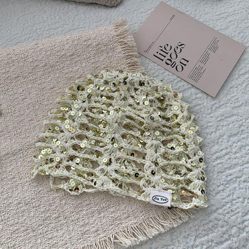 Versatile Sequined Knit Beanie and Triangle Scarf Belt Set for Fashionable Winter Dressing