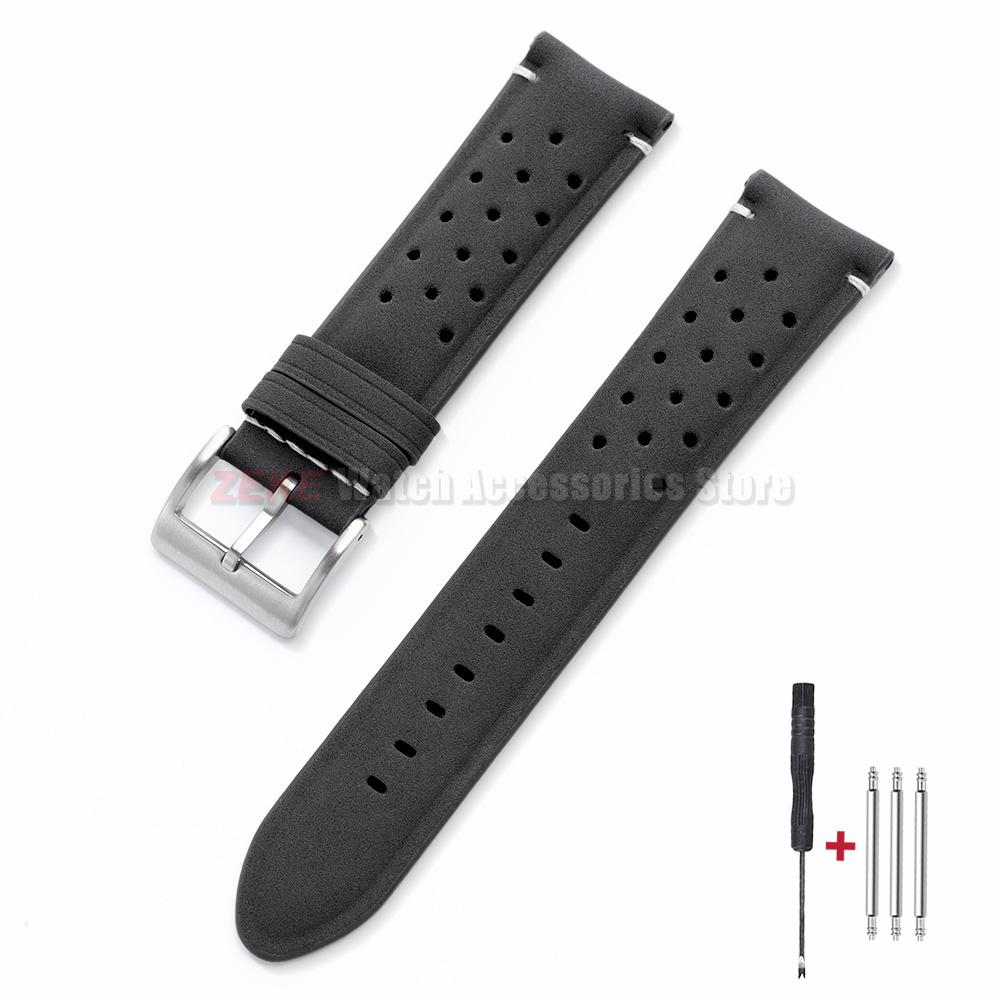 Breathable Porous Matte Leather Watch Band Quick Release 18mm 20mm 22mm Vintage Racing Leather Watch Straps for Seiko Wristband
