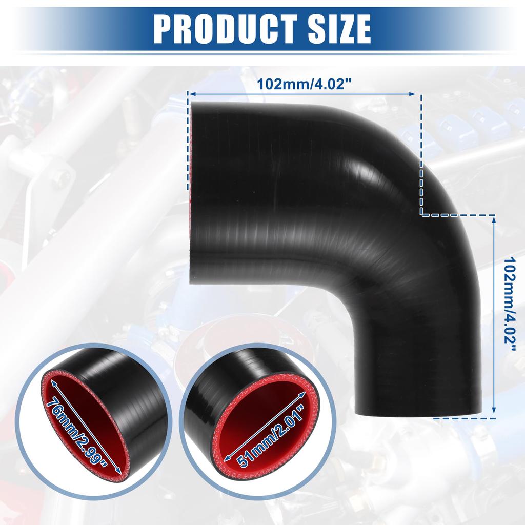 uxcell 90 Degree Elbow Coupler Silicone Hose, 4 Layers, 2 Clamps, 2.0 - 3.0