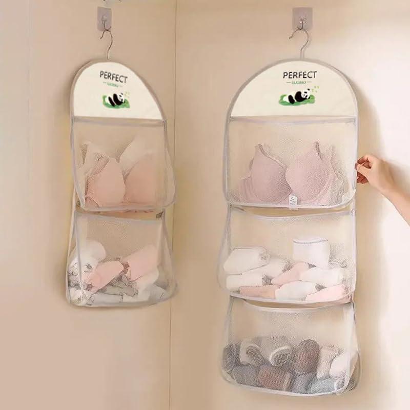 Large Capacity Storage Net Dormitory Wardrobe Socks Underwear Hanging Bag Multilayer Breathable Mesh Pocket Door Storage Bags