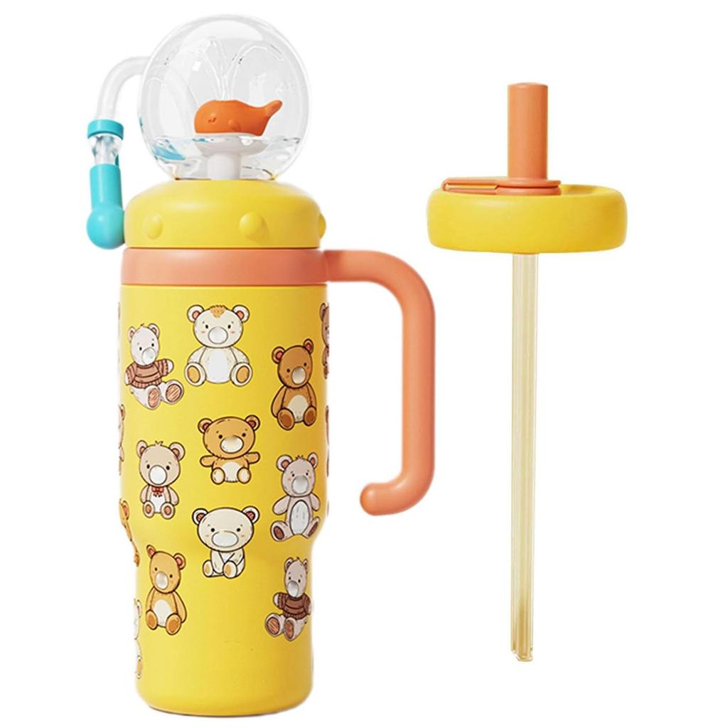 Pohár na pití s velrybou, 24oz láhev na vodu s velrybou, nerezový pohár se sprejem velryby, nepropustný pohár se zatíženou brčkem pro děti