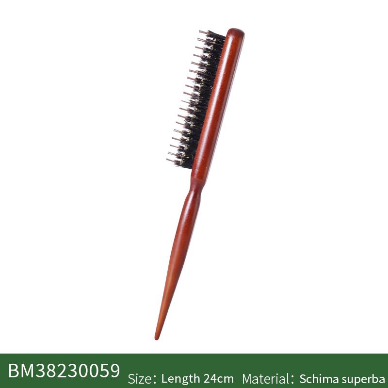 Wood Fluffy Hair Comb Three Rows Boar Bristle Hair Brush Salon Teasing Slim Line Comb Extension Hairdressing Styling Tool