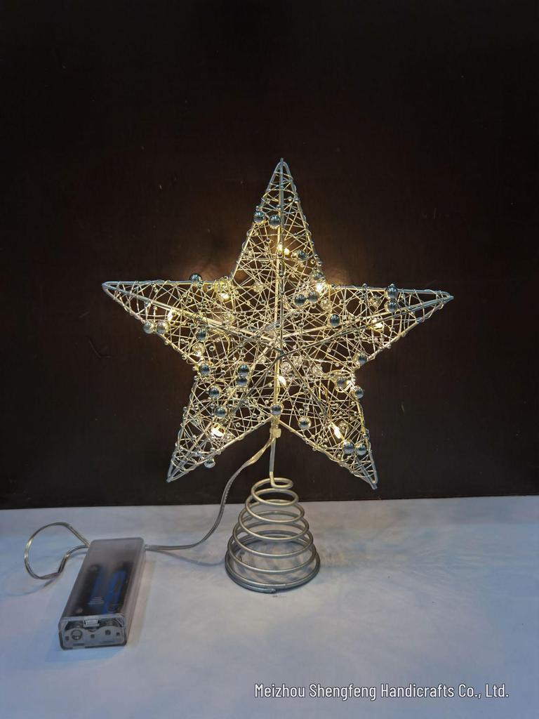Wrought Iron Luminous Glitter Treetop Star Christmas Decoration