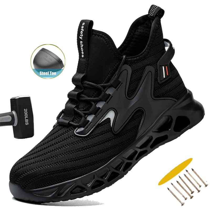 Breathable Men Work Safety Boots Steel Toe Safety Boots Anti-Smash Anti-Puncture Work Sneakers Indestructible Protective Boots