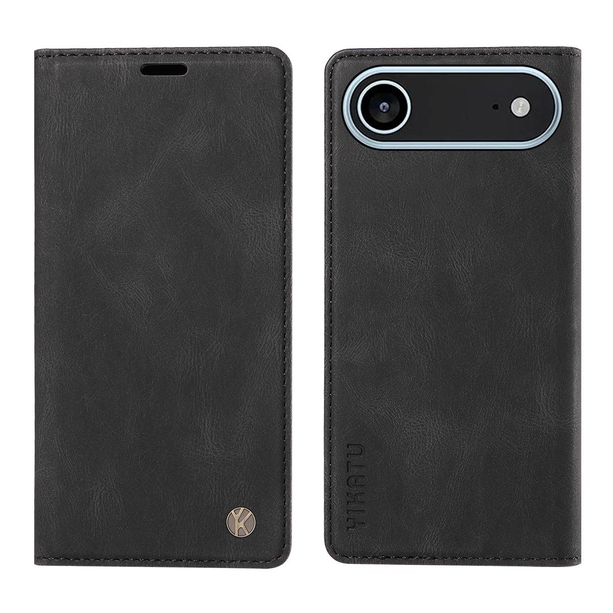 

For iPhone 17 Air Leather Cover YIKATU YK-004 Skin-Touch Wallet Phone Cases Black