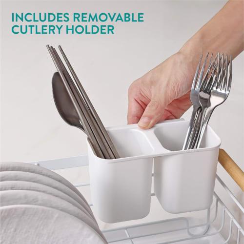Navaris Dish Drainer, Kitchen Rack, Dish Drainer, Draining Tray, for Washing Dishes, Kitchen, Durable, with Handles, 42.5x31.5x14cm, White