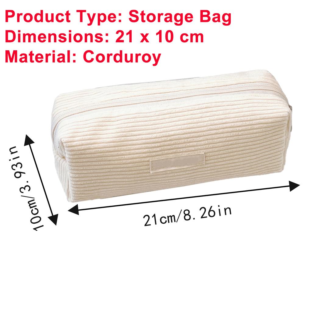 Cream Pencil Bag Zipper Makeup Brush Holder Corduroy Pencil Case Pouch Box Organizer Gift For School Student Teen Adults Travel