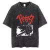 Berserk Anime Guts Charakter Vintage Gewaschenes Baumwoll-T-Shirt Retro Manga Grafik Sommer Kurzarm Locker Geschnittene Oberteile Für Männer Frauen Tägliche Freizeitkleidung