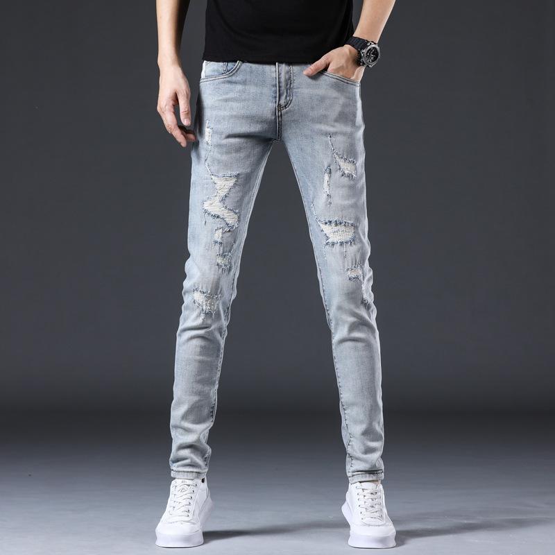 

Новые летние джинсы слим девять точек стрейч повседневные длинные брюки для мужчин 38