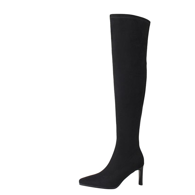 

Meotina/женские сапоги выше колена с квадратным носком на толстом высоком каблуке и молнии, эластичные длинные ботинки, женская модная обувь, осень-зима, коричневые 40 34 чёрный