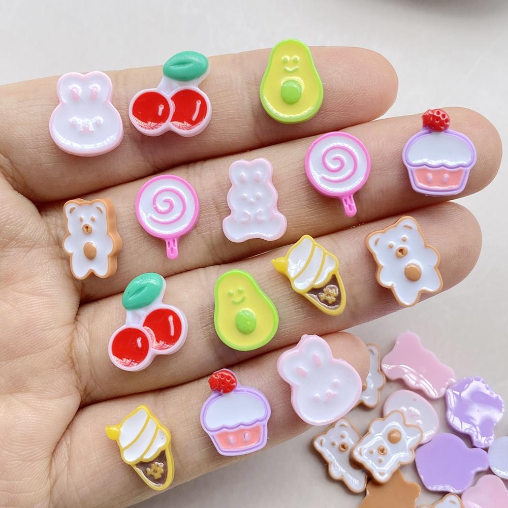 50Pcs Cute Resin Cartoon Strawberries, Cherries, Lollipops, Cakes Flat Back Scrapbooking DIY Jewelry Craft Decoration Accessorie