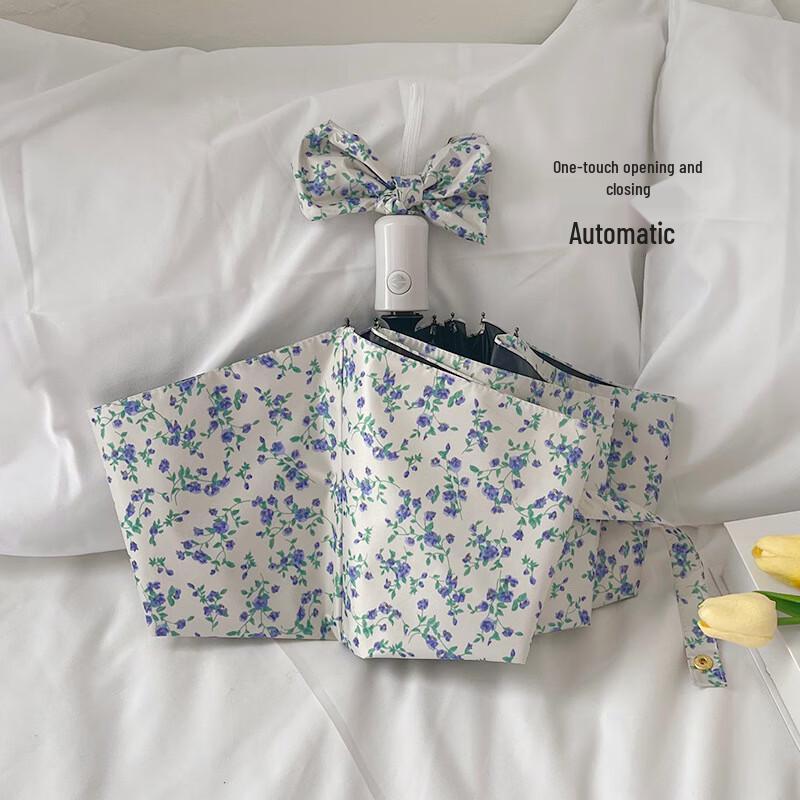 AIOSC Compact Floral Semi-Automatic Travel Umbrella