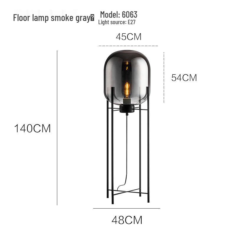 Nordic Industrial Smoky Gray Glass Floor Lamp - Creative Design for Living Room & Bedroom