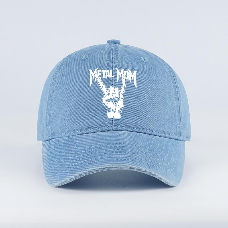 Vintage Metal Rock Mom Gesture Print Washed Baseball Cap Adjustable Womens Punk Street Style Everyday Versatile