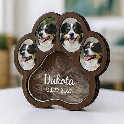 Pet Fur Hair Memorial Keepsake Custom Paw Print Shadow Frame Wooden Memory Box for Teeth Wonderful Pet Remembrance Souvenir