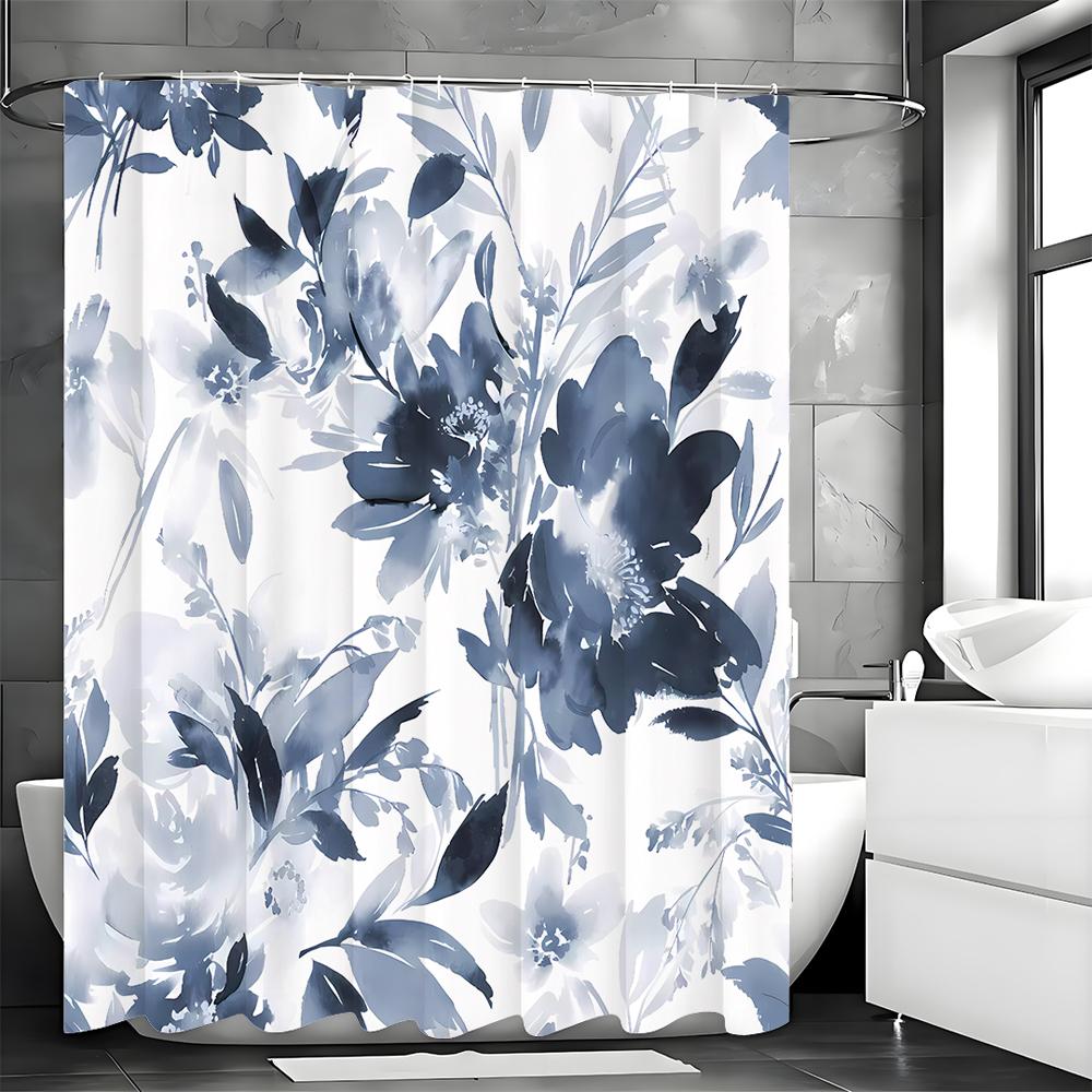

Акварельная Цветочная Современная Абстрактная Темно-синяя Цветочная Занавеска для Душа, Декоративная Занавеска для Душа для Ванной Комнаты, Водонепроницаемая Занавеска для Душа 90*180cm
