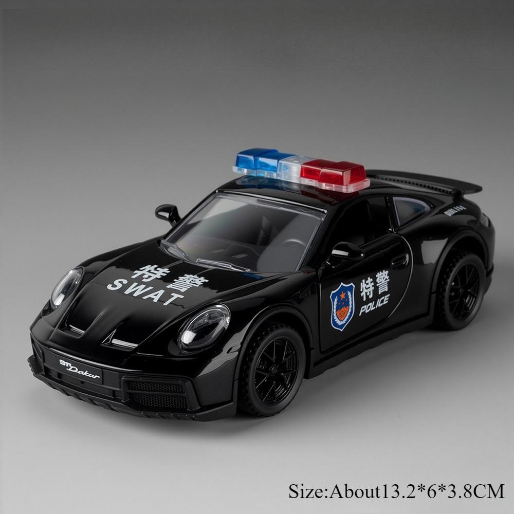 1:32 Scale 911 Dakar Gt3 Sports Car Model Toy Alloy Body Doors Opened Supercar Models Sound Light Police Cars Kids Presents