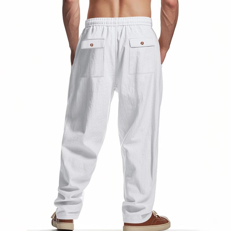 Men's Loose-Fit Linen Casual Wide-Leg Trendy Beach Sports All-Season Breathable Trousers