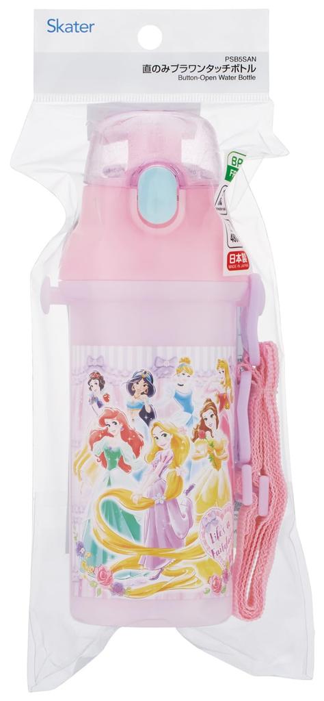 Skater Direct Drinking Water Dishwasher Made in Disney 26 Years Children's Bottle, Plastic, 480ml, One-Push Open/Close, Safe, Japan, Princess, Old,