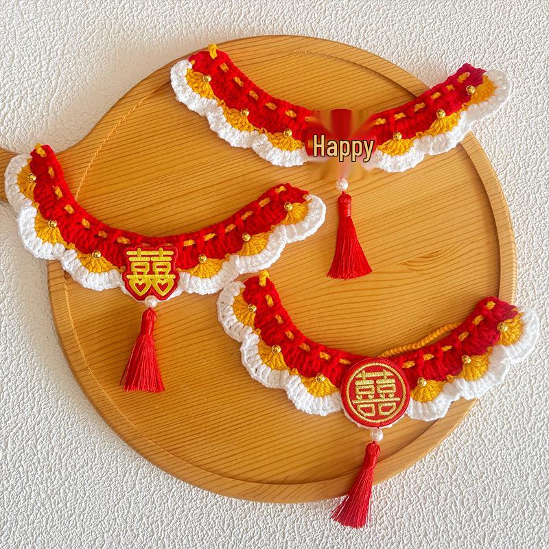 Joyful Pet Celebration Scarf: Knitted Wedding Collar & Dog Bib