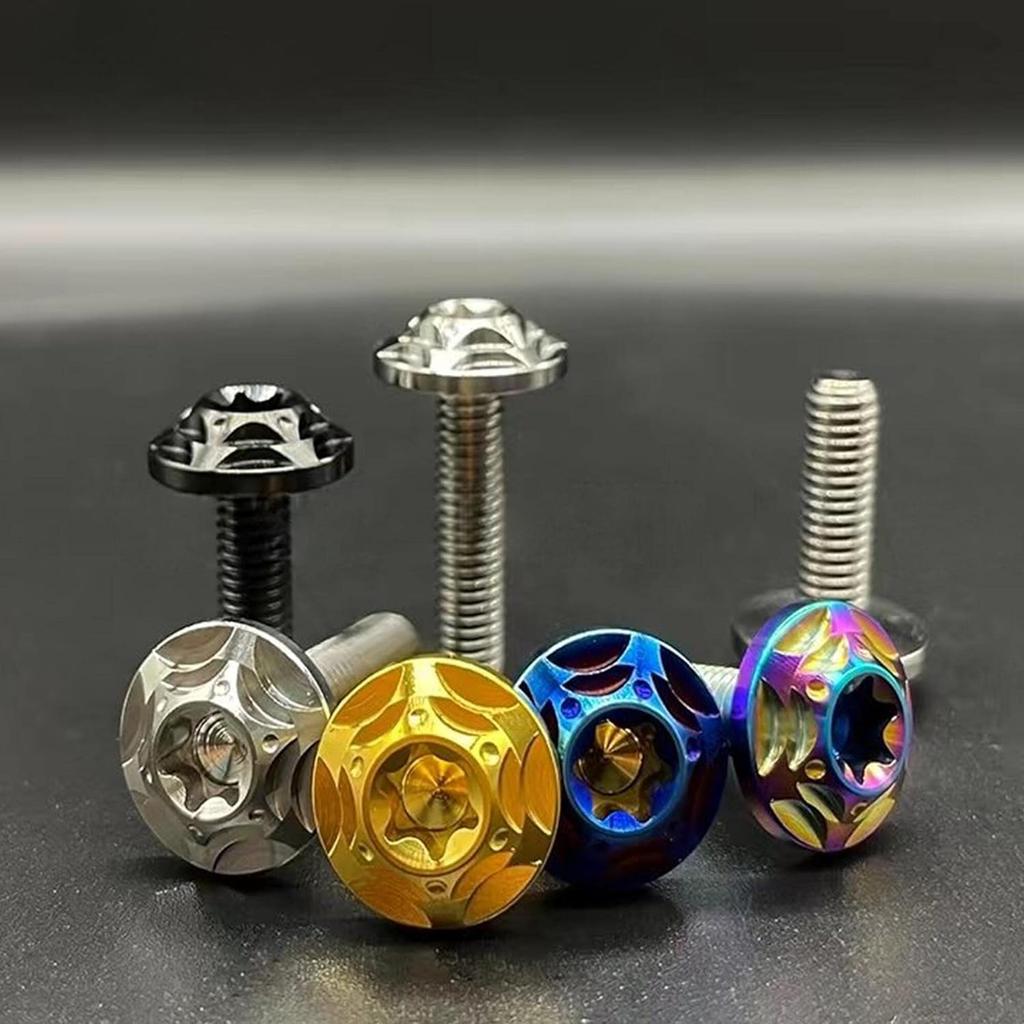 Kuroobaa Titanium Motorcycle License Plate Bolts M6x15mm Snowflake Design, Set of 2 (Blue)
