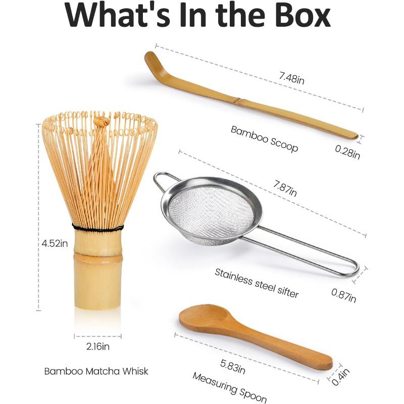 Complete Matcha Whisk Set - ThymeSpace Bamboo Chasen, Scoop & Steel Sifter for Traditional Japanese Tea Ceremony Tools Kit