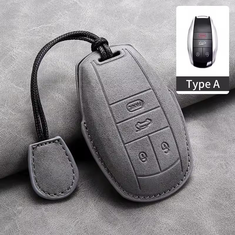 Suede Leather Car Remote Key Case Cover Shell Protection Bag Holder Styling Accessories For Bentley Bentayga 2017-2021 2AHMV-YK1