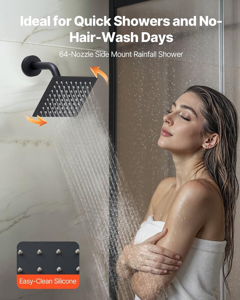 Shower Faucet Set, 254 mm Ceiling Mount Rainfall Shower System with 152 mm Wall Mount Head and 2 in 1 Handheld Spray, Rotatable 3-Function Dual Rain