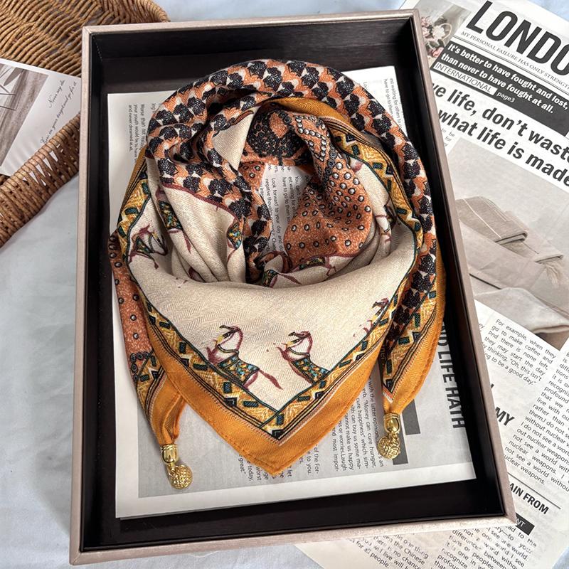 1PC Necklace French Style Magnetic Closure Gift Silk Scarf Luxury Painted Pattern Elegant Neck Scarf Versatile Multi-Color