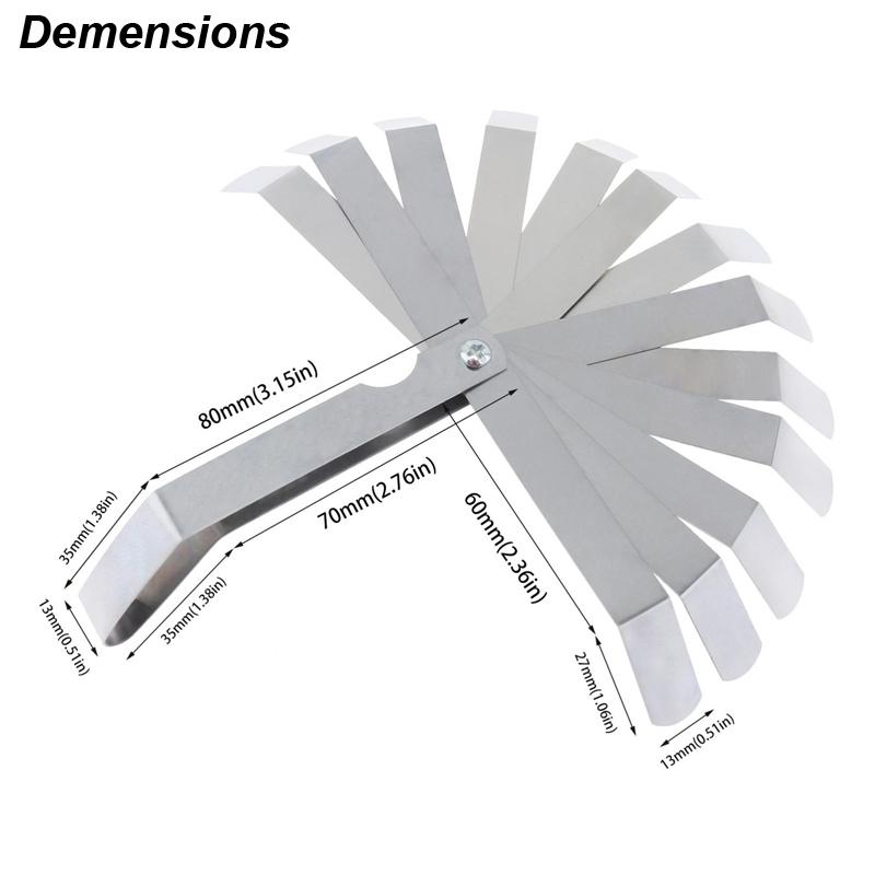 Offset Feeler Gauge Curved 16 Blades Metric MM Imperial Inch Gap Width Strip Roll Thickness Measure Bent Valve Motor Measurer