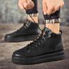 Fashion Leather Boots Man Autumn Biker Boot Explosive Style British Simple Platform Lace-up Zipper Water Proof Hard-wearing Men's Shoes