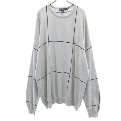 90s Old Check Pattern Long Sleeve Knit XXL Gray Sweater Big Size Men's Used