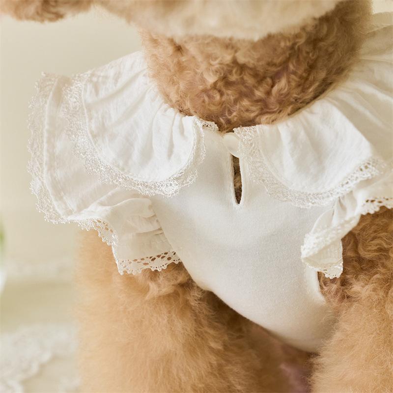 Pet Spring Dress Lace Flying Sleeve Teddy Bottom Shirt Cat T-shirt Top Puppy Clothes Dog Clothes for Small Dogs