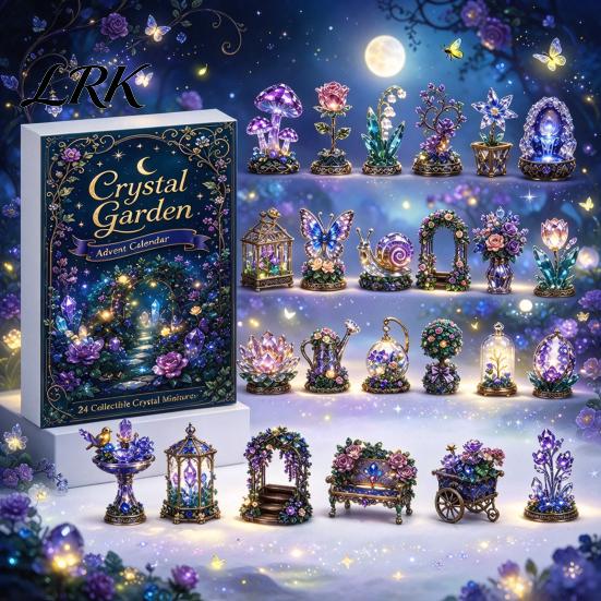 Desktop Micro Landscape Decor Fantasy Advent Calendar Box with 24 Mini Acrylic 2D Ornaments, Christmas Countdown Hanging Decorations Decoration, Moon