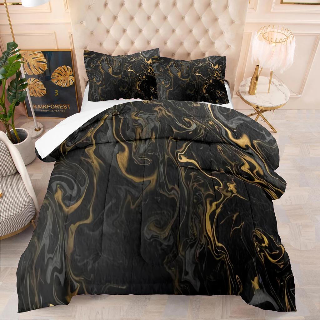 סט ציפה שחור מופשט משיש זהב ציפיות טווין קווין קינג 200x200 סט מצעים נורדי מעצב יוקרתי