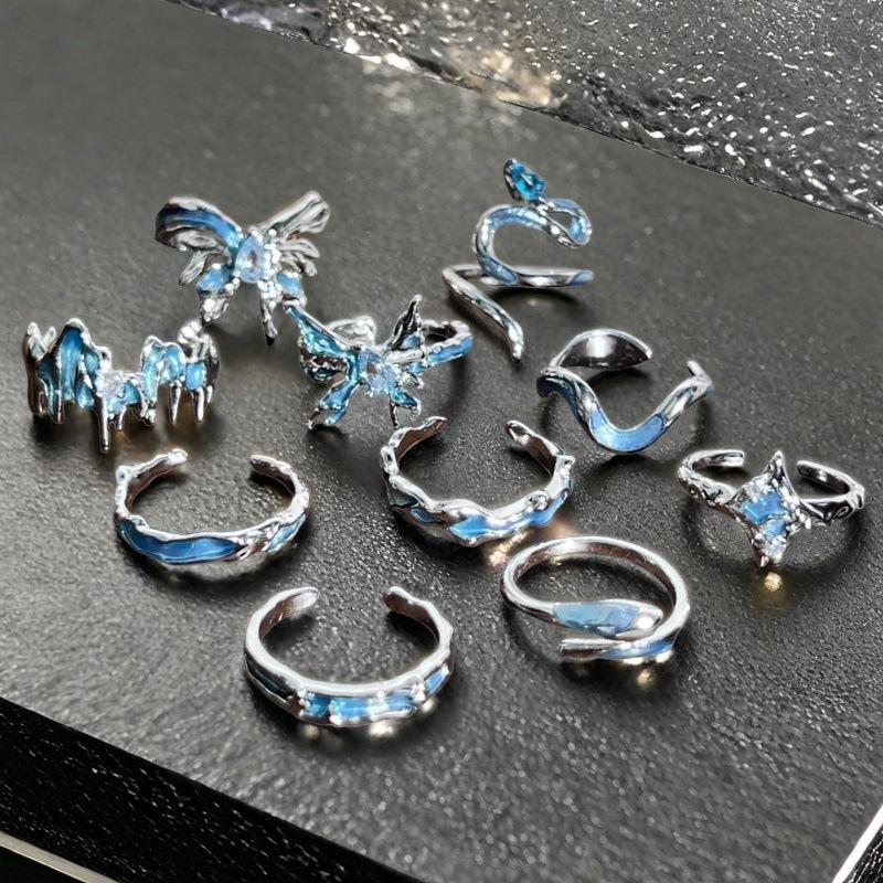 Blue Oil Drop Butterfly Open Ring Irregular Fold Light Luxury High Sense Niche Personality Ring