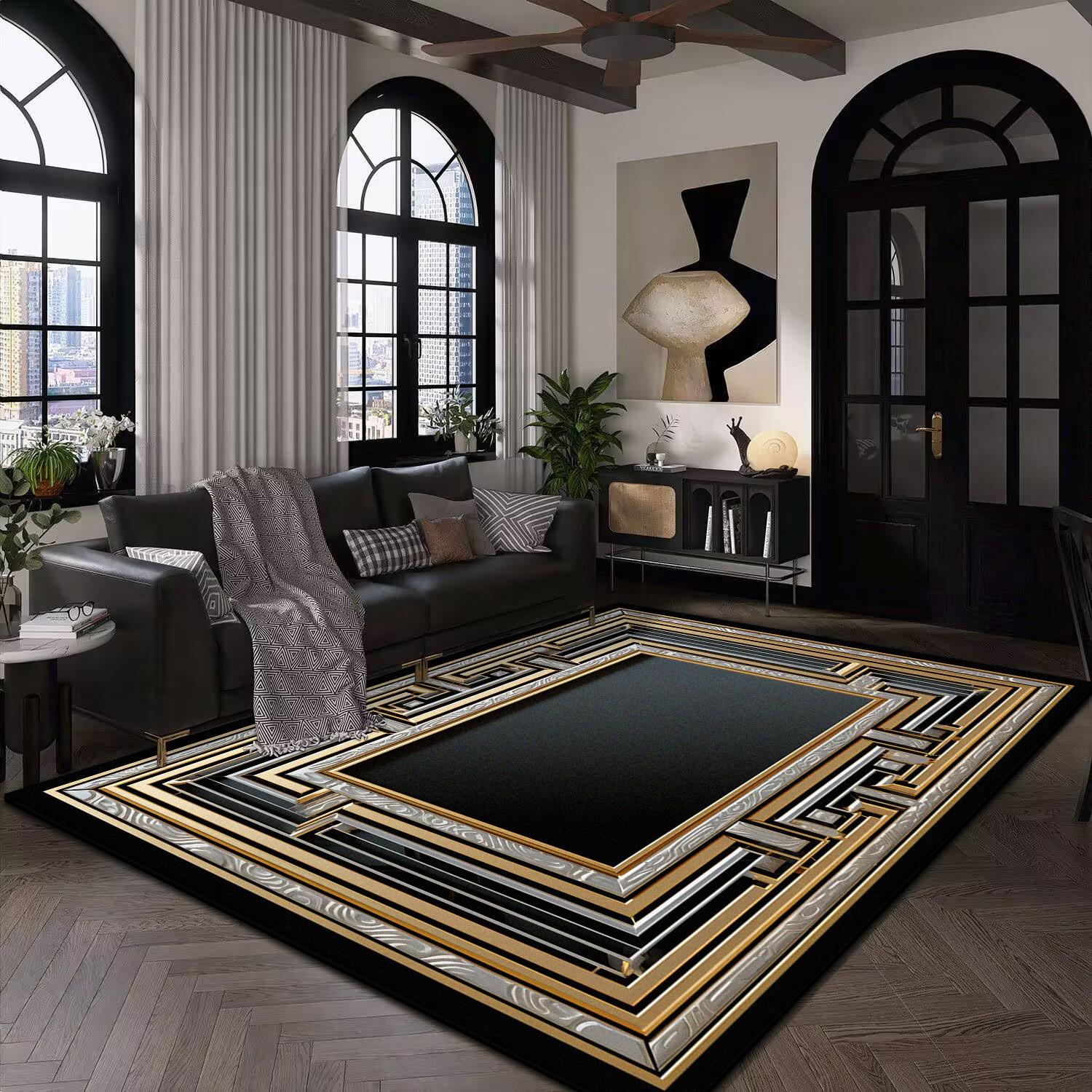 

European Luxury Retro Rugs for Living Room Home Marble Bedroom Decor Large Size Carpet Coffee Table Non-slip Mat Tapis Salon 60*90cm