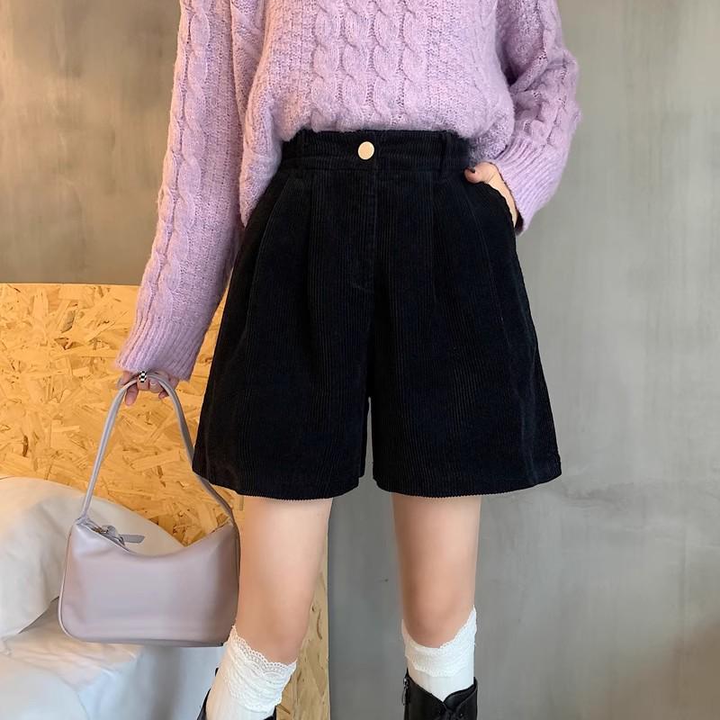 

Women s High-Waisted Corduroy Wide-Leg Shorts: Autumn A-Line, Versatile with Boots (2023) 3XL чёрный