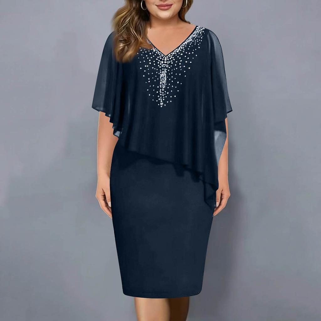 Women's Casual Loose Fit V-Neck Sleeveless Shawl Collar Bodycon Plus Size Dress