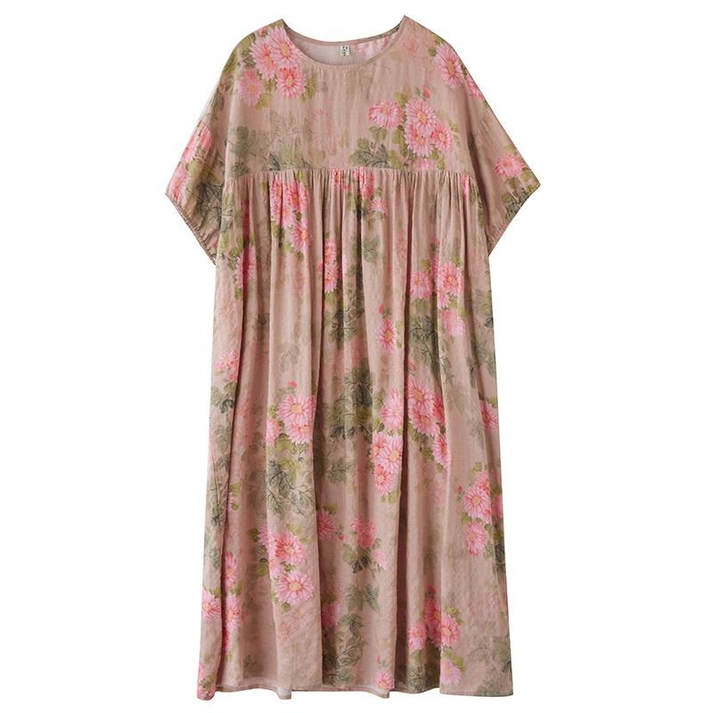 Kortermet Plus size bomull vintage floral nytt i kjoler for kvinner uformell løs lang sommerkjole