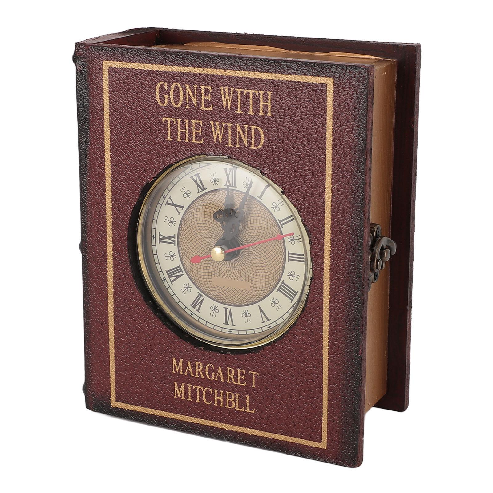 

Коробка-книга из искусственной кожи с часами, деревянная, в стиле ретро, пыленепроницаемая, декоративная коробка для хранения книг для украшения дома, витрина магазина, красная красный