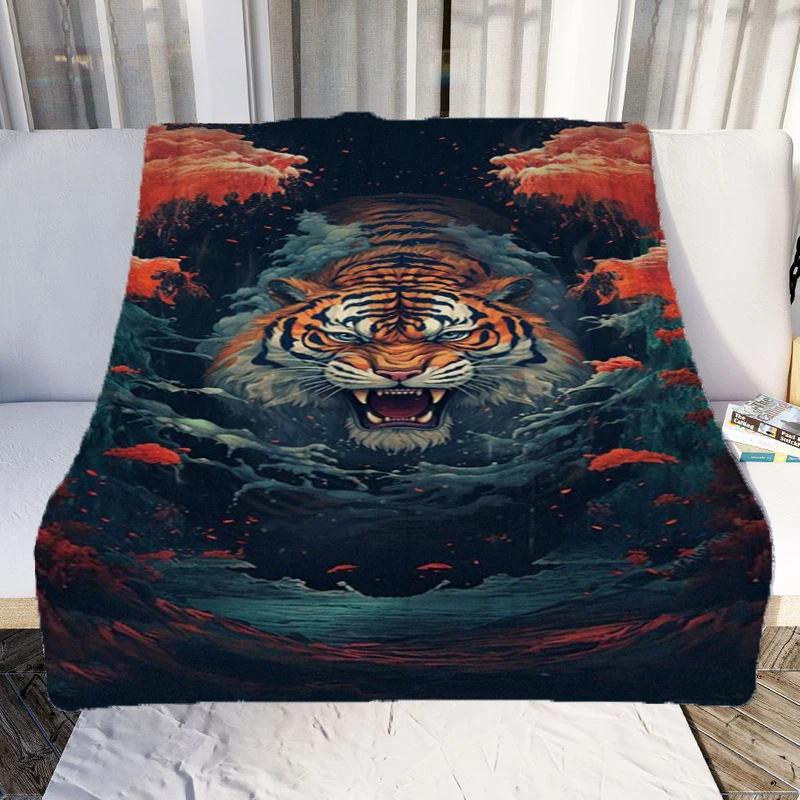 Japanese Tiger Tattoo Print Throw Blanket Super Soft Flannel Sofa Blanket for Comfortable Bedding Mattress Cover 100x150cm
