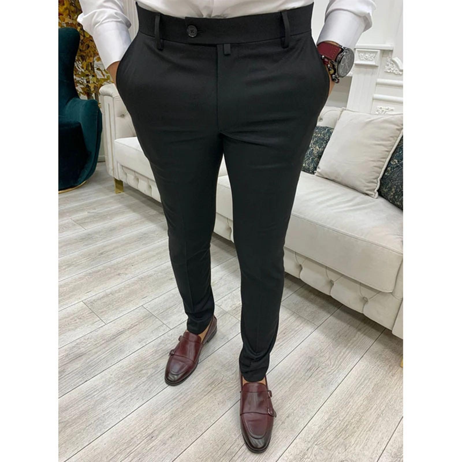 

Men s Fashion Stretch Dress Pants Slim Fit Plaid Pants Business Suit Pants Casual Golf Pants XXXL чорний