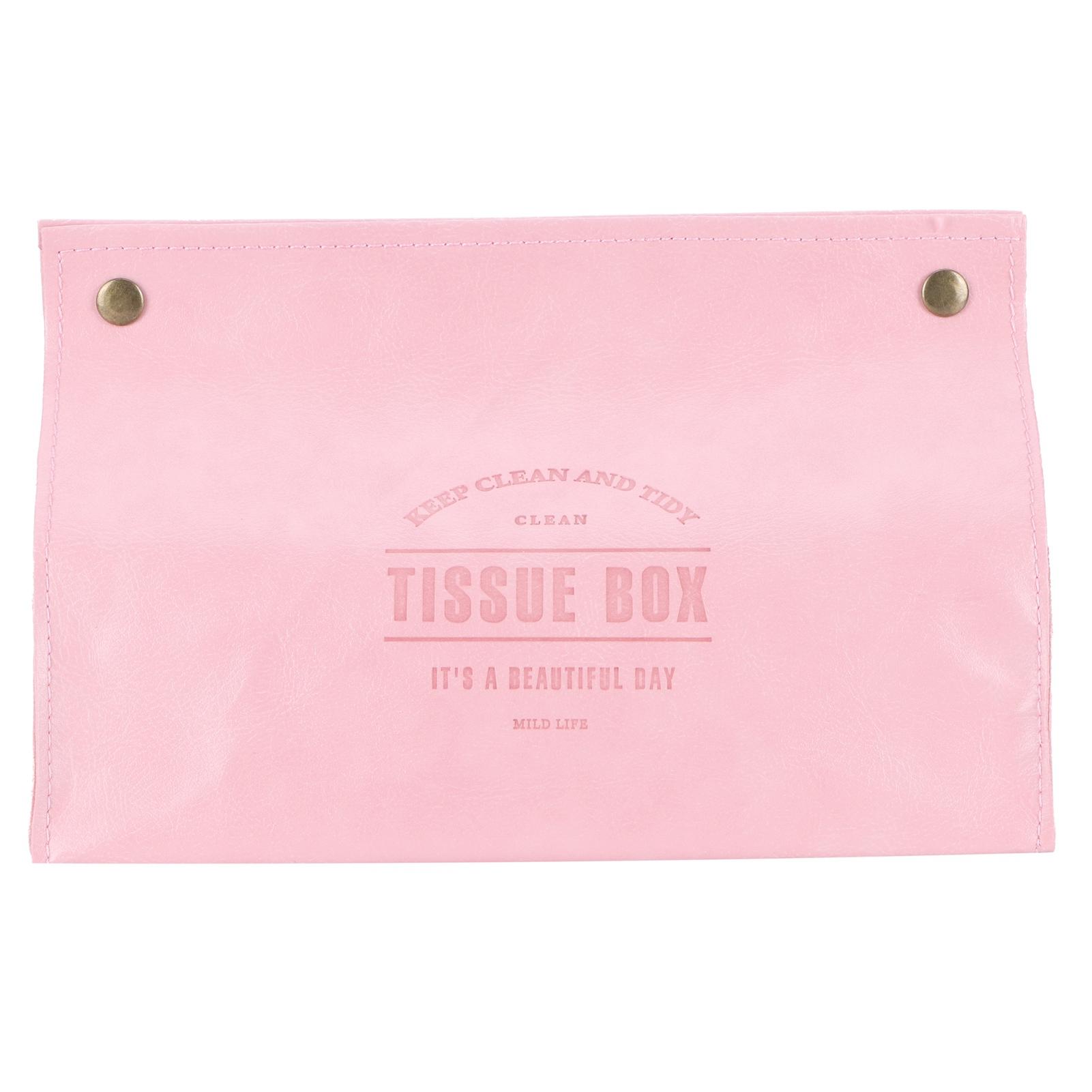 

PU Leather Originality Tissue Box Desktop Tissue Organizer for Bedroom Living Room Pinkish