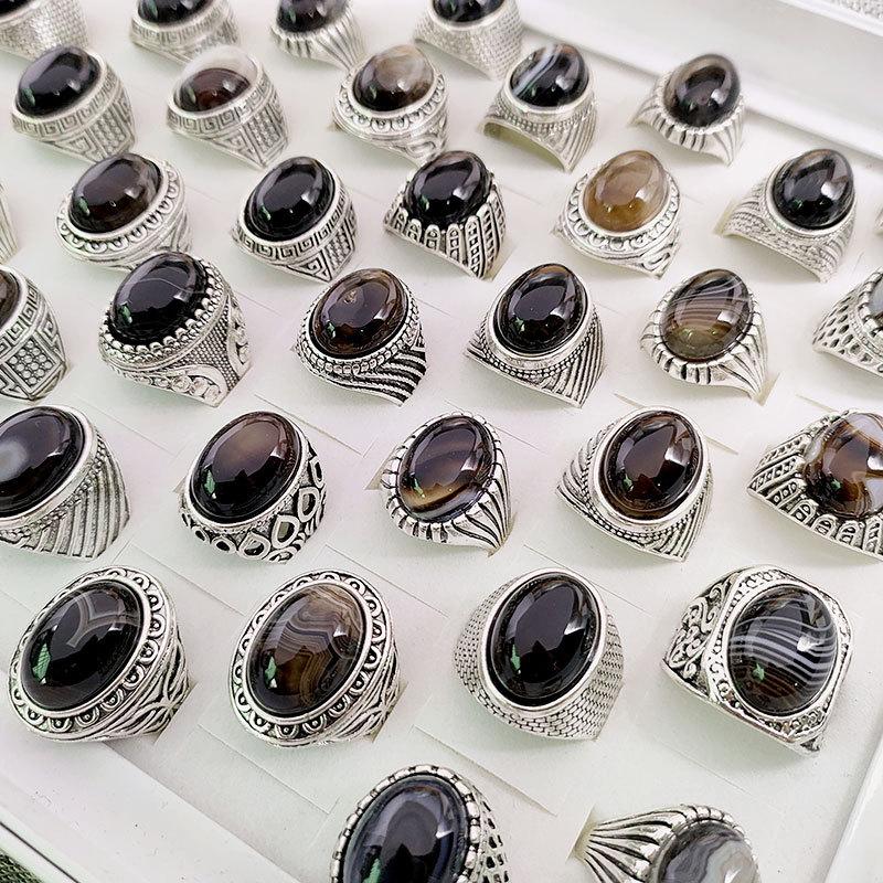 10 шт. Мужское большое кольцо с агатом — фото 2