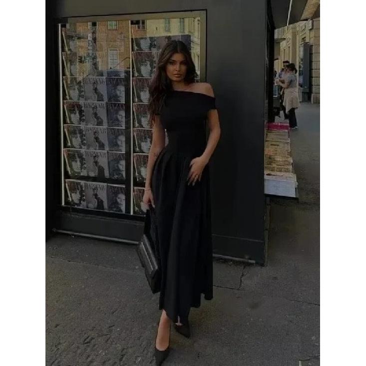 Women Elegant Green Pleated Dress Fashion O Neck Short Sleeve Patchwork Long Dresses 2025 New Casual Office Lady Streetwear