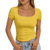 Moda Donna Casual Slim Manica Corta Scollo Quadrato Camicia Base Capispalla Top