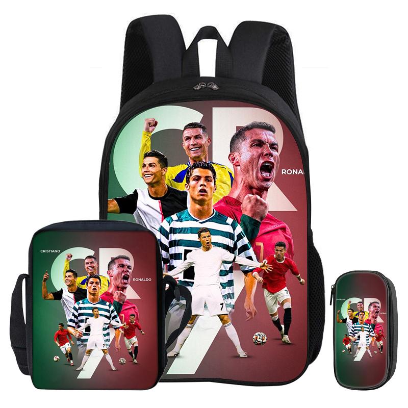 Ronaldo Kinder Lernertaschen CR Fußballstar Alltagsrucksack mit USB-Schnittstelle Tragetasche für Schüler Rucksack Fußball Sportrucksack Jugendgeschenk